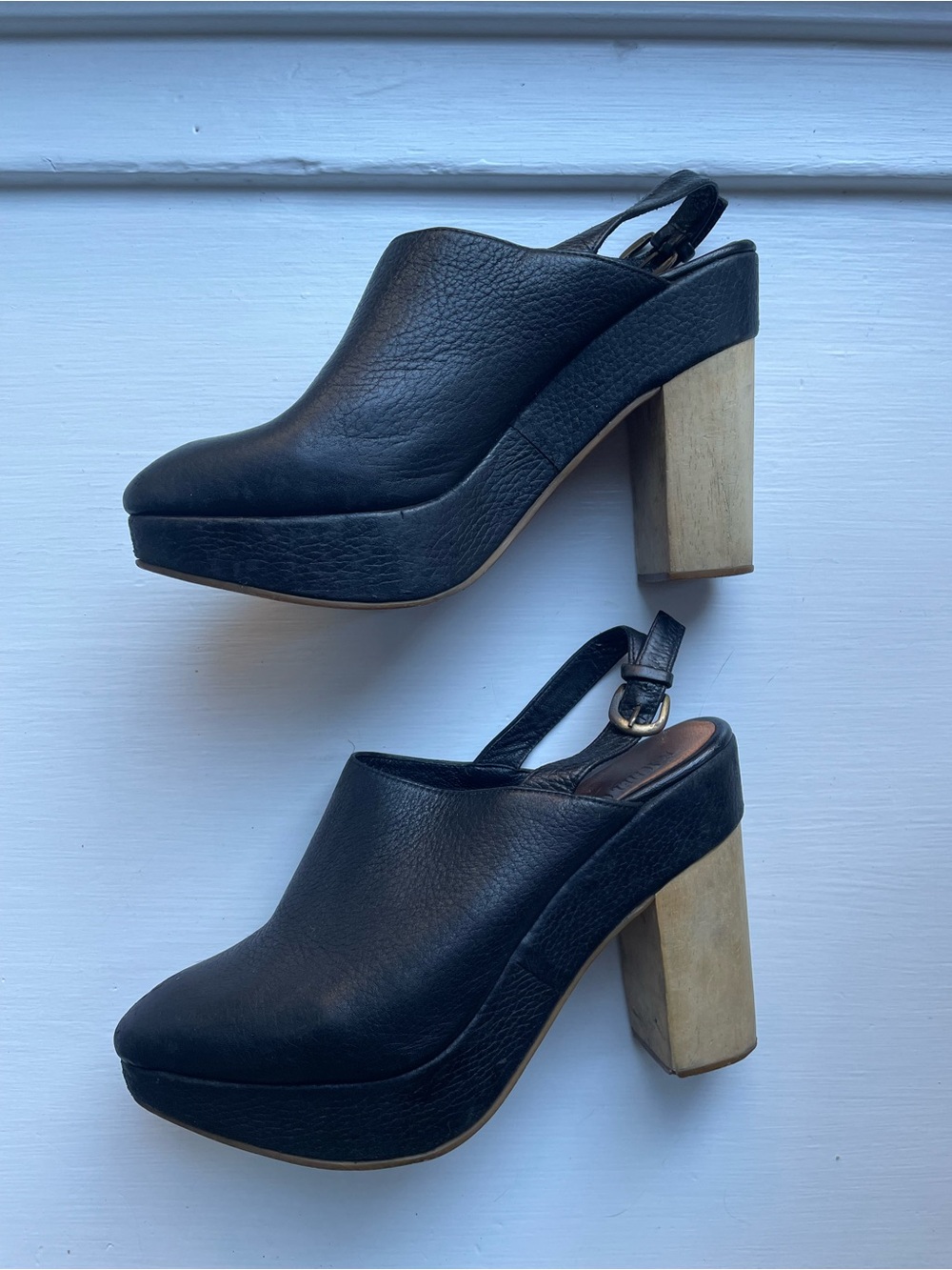 Rachel Comey Black Leather Platform Slingback Heels